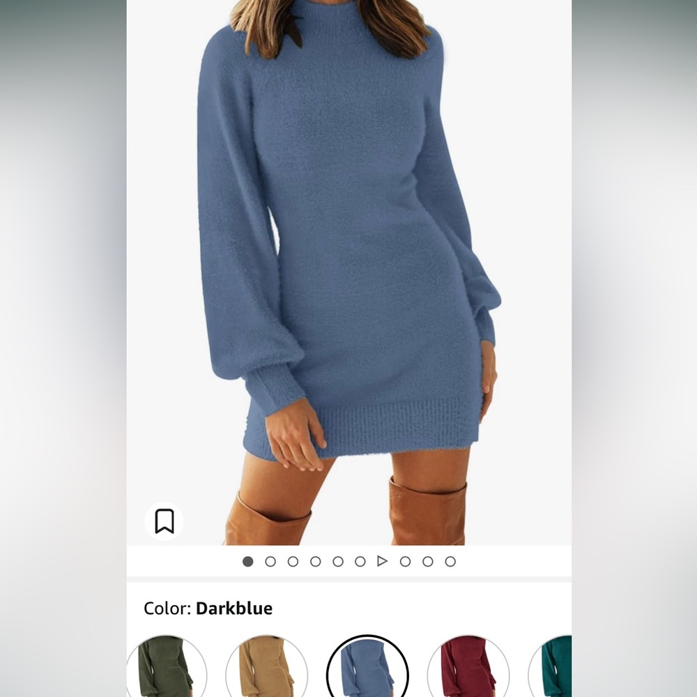 Blue Sweater Fuzzy Winter Dress Size Medium